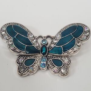 Enameled Butterfly Rhinestone Brooch Butterfly Teal Jaclyn Smith, 2.25"